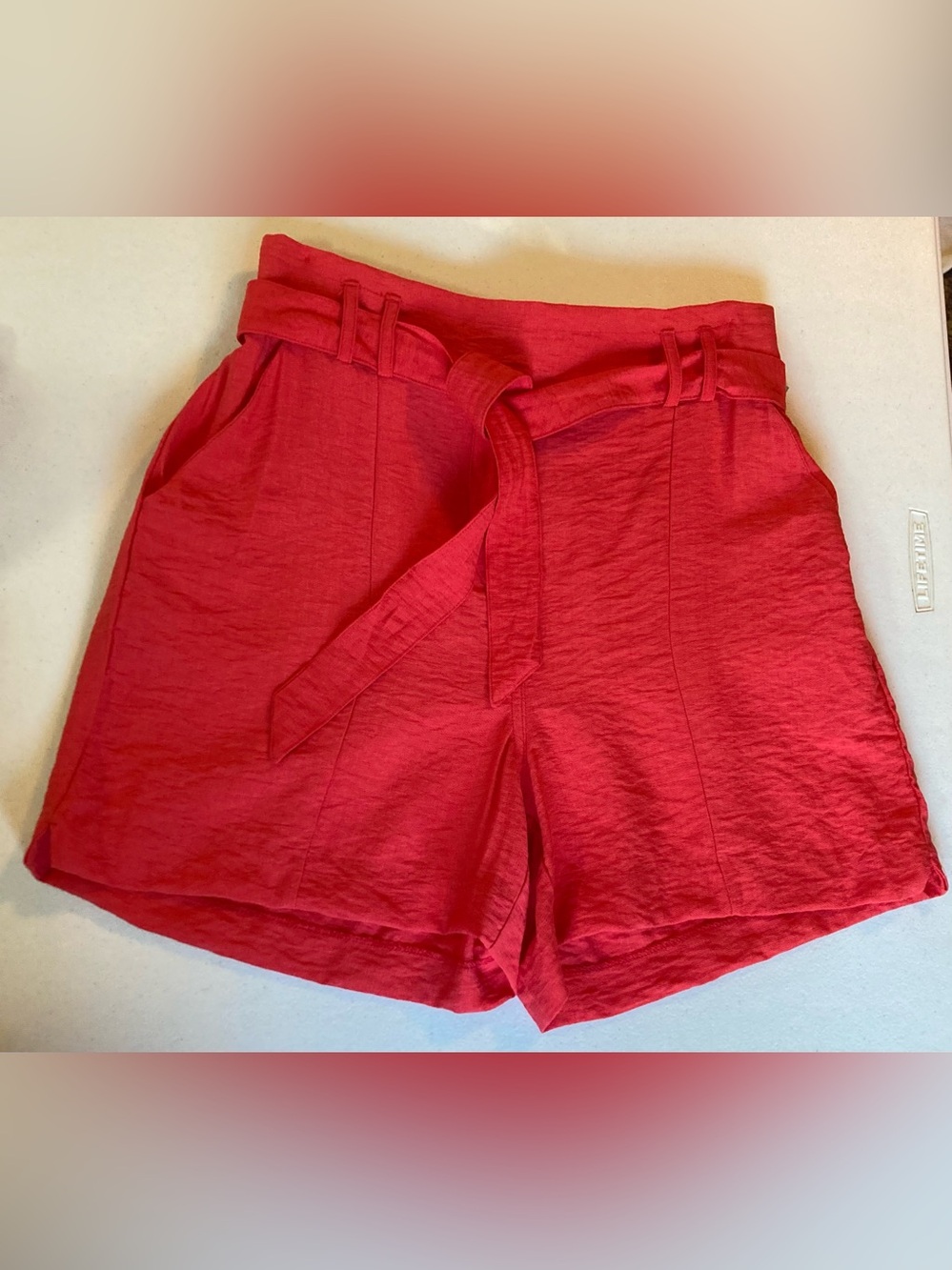 NWT Maurices Coral Red High-Waist Tie-Belt Bermuda Shorts 
Sz Med Cruise Beach